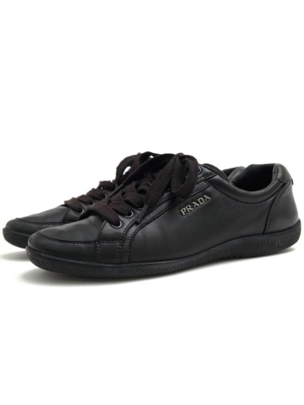 Prada Shoes Sneakers Low Cut Women Leather Black 3 E5620 - Picture 1 of 9